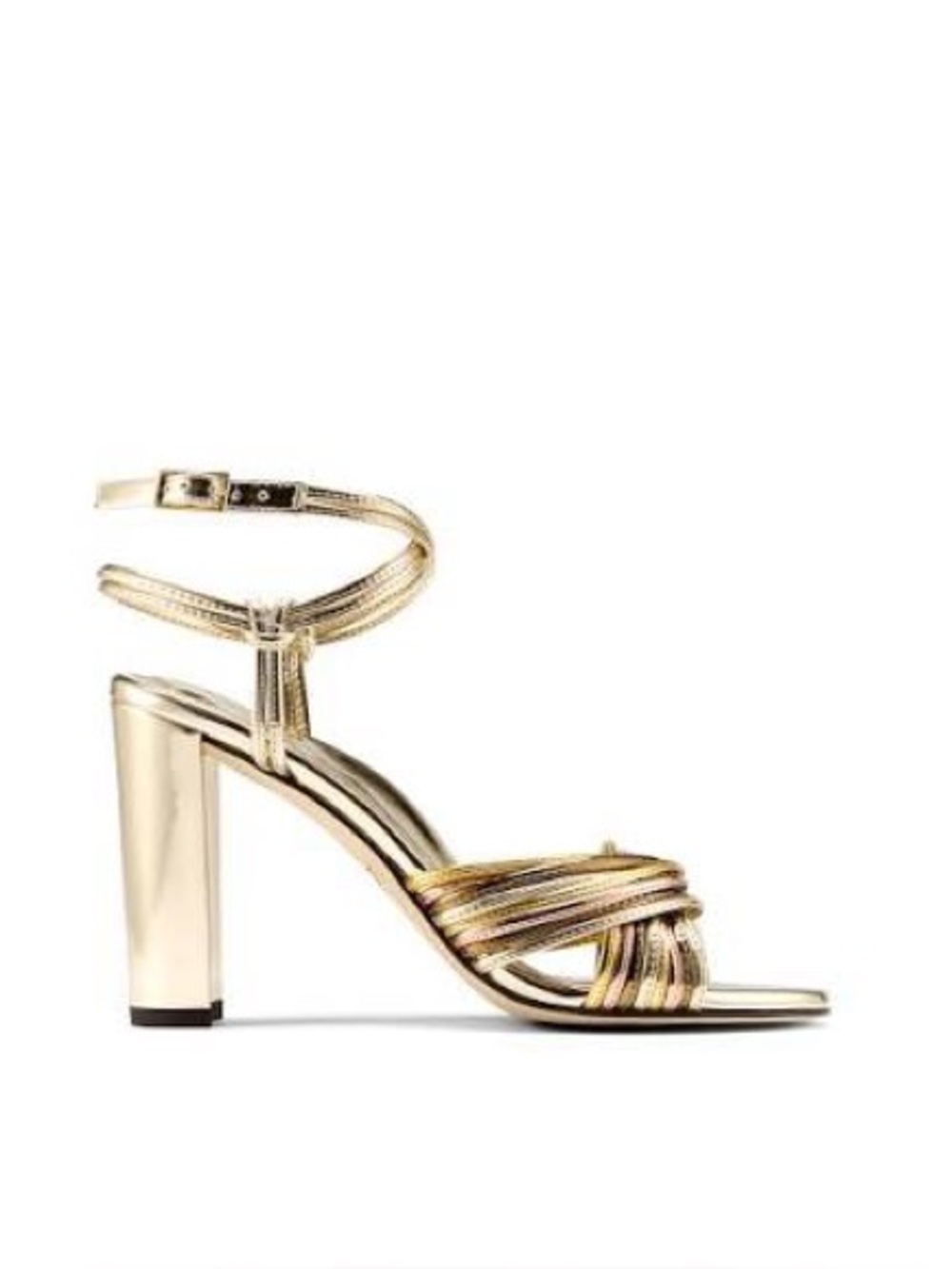 INEZ Aurelia Metallic Gold Strappy High Heel Sandals with Ankle Strap MINT 8 38